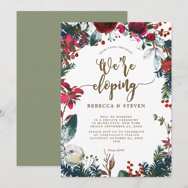 Invitation s'enfuir pour se marier moderne floral d'hiver de (Devant / Derrière)