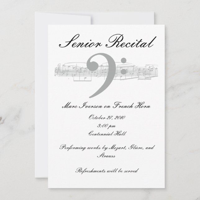 Invitation Senior Music Considérant - Bass Clef (Devant)
