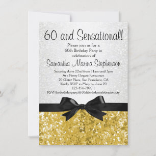 Invitation Sensational Gold Sparkle Bow 60e fête d'anniversai