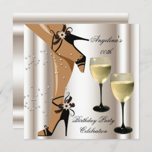 Invitation Sepia Black Chaussures Vin Verre Fête d'anniversai