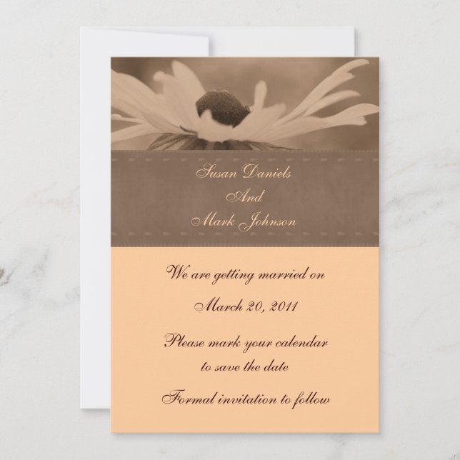 Invitation Sepia Black Eyed Susan Wedding Sauvez La Date (Devant)
