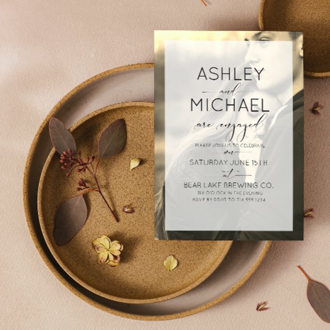 Invitation Sepia Kraft Typographie Fiançailles photo Invitati (Engaged & Excited! Join Us for the Party 🥂💍 [Personalize Here])