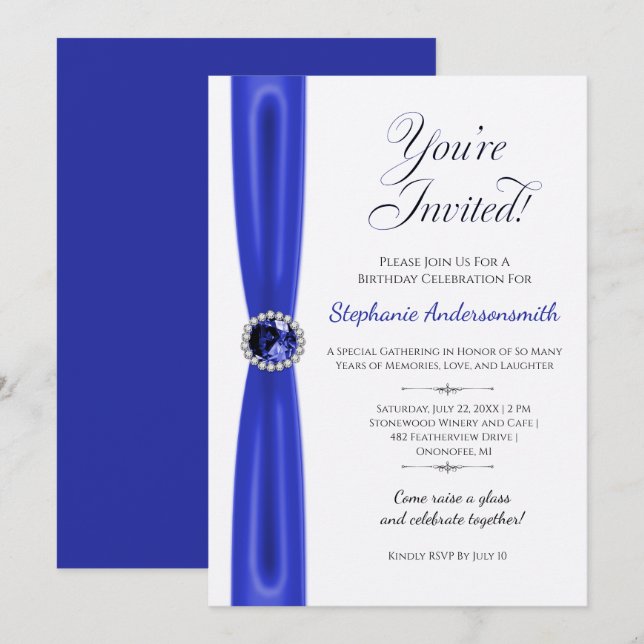 Invitation September Birthday Celebration - Blue Sapphire (Devant / Derrière)