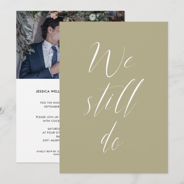 Invitation Sequel Mariage Sage Green Nous Faisons Toujours Ph (Devant / Derrière)