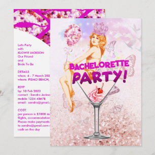 Invitation Sequence Pink Glitzy Bachelorette Party