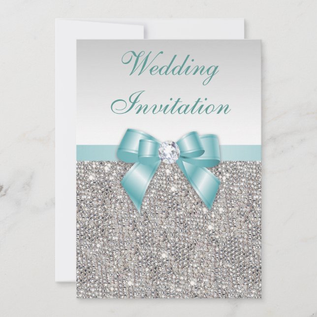 Invitation Séquences d'argent de Faux Diamants Mariage de bow (Devant)
