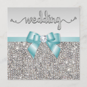 Invitation Séquences d'argent Faux Mariage de la Bow bleue Tu