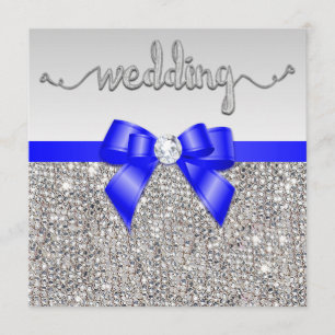 Invitation Séquences d'argent Faux Mariage Royal Blue Bow