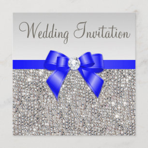 Invitation Séquences d'argent Faux Mariage Royal Blue Bow