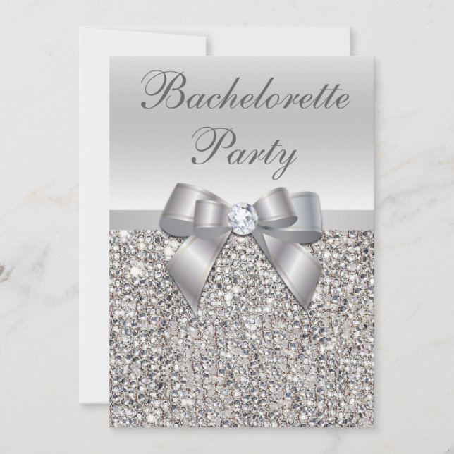 Invitation Séquences d'argent glamour Bow Bachelorette (Devant)