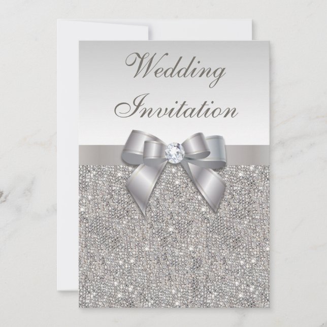 Invitation Séquences d'argent imprimées Diamants et Mariage d (Devant)