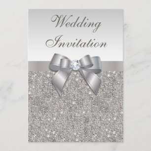 Invitation Séquences d'argent imprimées Diamants et Mariage d