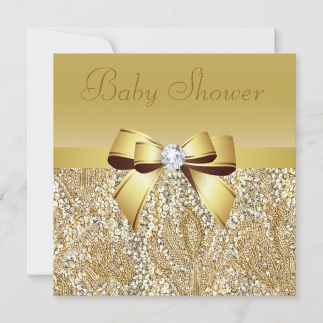 Invitation Séquences d'or, Bow & Baby shower de diamant (Devant)