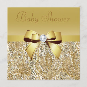 Invitation Séquences d'or, Bow & Baby shower de diamant