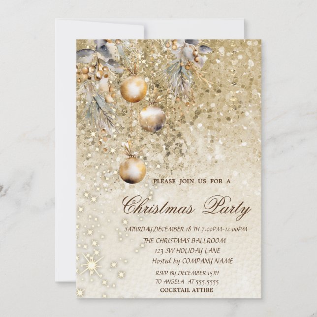Invitation Séquences d'or des boules de Noël Fête de Noël (Devant)