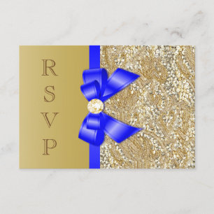 Invitation Séquences d'or Faux Royal Blue Bow RSVP