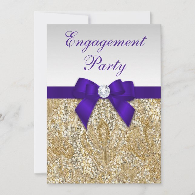 Invitation Séquences d'or Fiançailles Profonde Royal Purple B (Devant)