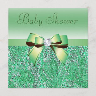 Invitation Séquences vertes, Bow & Diamond Baby shower