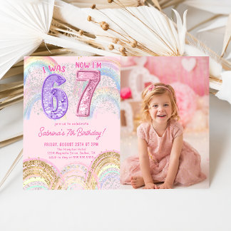 Invitation Sequin Rainbow Six Seven 67 Birthday Photo