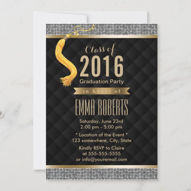 Invitation Séquin Silver de luxe Bordure Moderne Graduation (Devant)