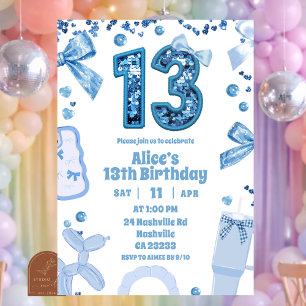 Invitation Sequins Bleu Arc 13 anniversaire adolescente esthé