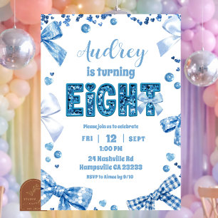Invitation Sequins Bleu Bow EIGHT esthétique anniversaire ado