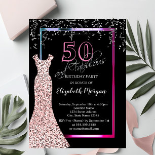 Invitation Séquins colorés Rose Robe d'or 50e anniversaire