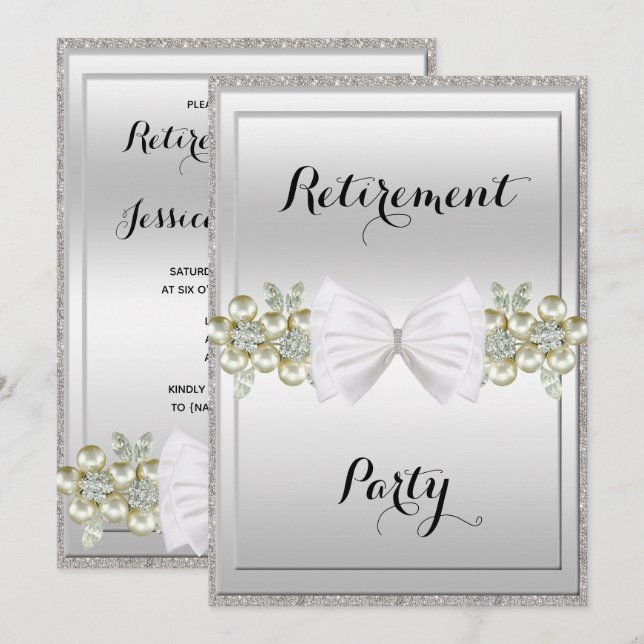 Invitation Séquins d'argent, Gemmes florales et retrait de la (Devant / Derrière)