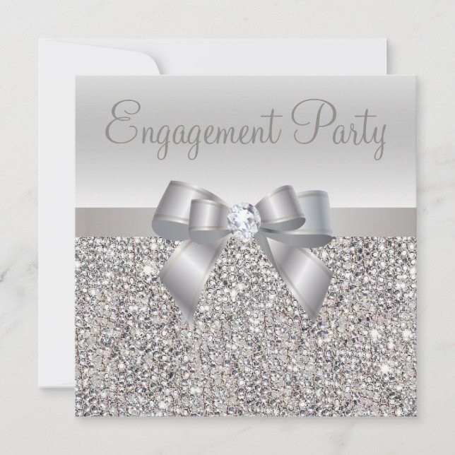 Invitation Séquins d'argent, groupe d'engagement Bow & Diamon (Devant)