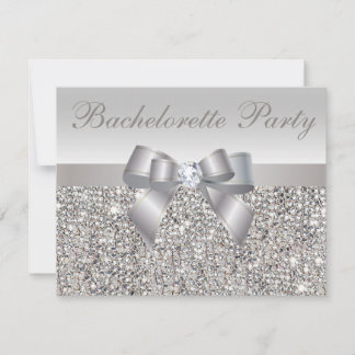 Invitation Séquins d'argent imprimé, Bachelorette Bow & Diamo