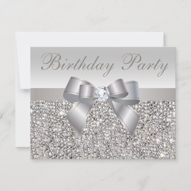 Invitation Séquins d'argent imprimé, Bow & Diamond Anniversai (Devant)