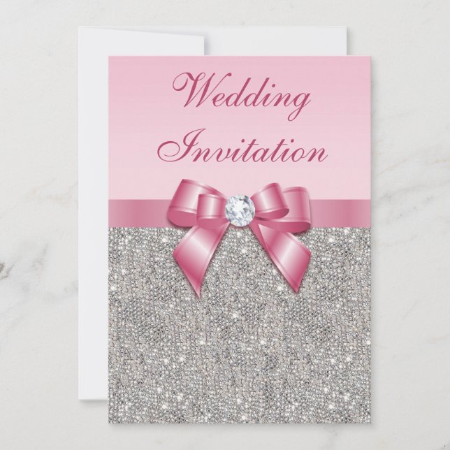 Invitation Séquins d'argent imprimés et Mariage de la corbeil (Devant)