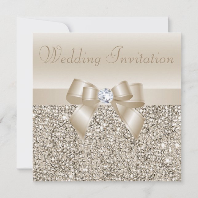 Invitation Séquins de Champagne, Mariage de Bow & Diamant (Devant)