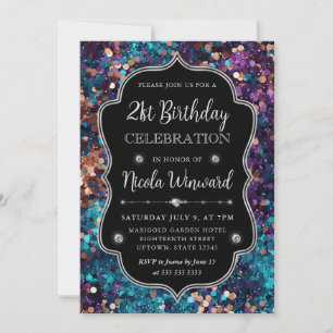 Invitation Séquins de sirène violet et bleu Frame Anniversair