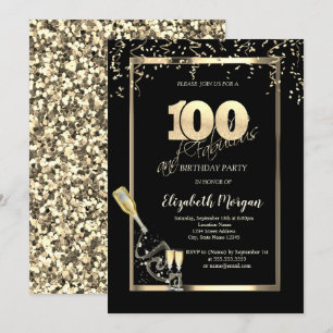 Invitation Séquins d'or, Bouteille de verre de vin 100e anniv