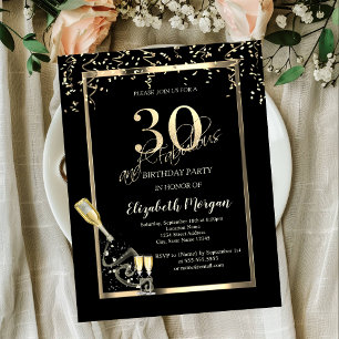Invitation Séquins d'or, Bouteille de verre de vin 30e annive