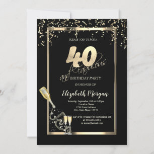 Invitation Séquins d'or, Bouteille de verre de vin 40e annive