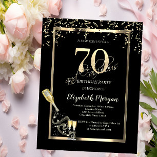Invitation Séquins d'or, Bouteille de verre de vin 70e annive