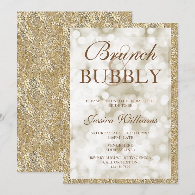 Invitation Séquins d'or Brunch & Fête des mariées de bulle (Devant / Derrière)