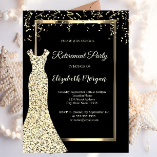 Invitation Séquins d'or robe Black Retraite Party