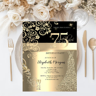 Invitation Séquins d'or Robe Fleurs de verre 75e anniversaire