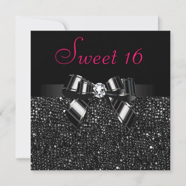 Invitation Séquins noirs imprimés, Bow & Diamond Rose Sweet 1 (Devant)