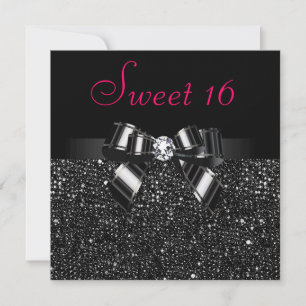 Invitation Séquins noirs imprimés, Bow & Diamond Rose Sweet 1