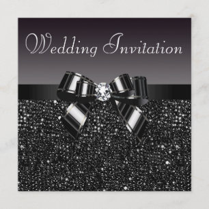 Invitation Séquins noirs imprimés, Mariage Bow & Diamond