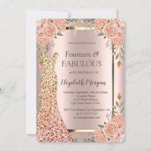 Invitation Sequins Robe Boho Fleurs 40e anniversaire