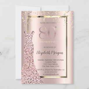 Invitation Sequins Robe Rose Or 80e Anniversaire
