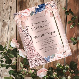 Invitation Sequins Robe Rose or Floral 40e anniversaire