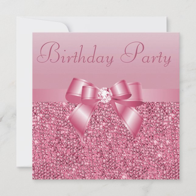 Invitation Séquins roses, fête d'anniversaire de Bow & Diamon (Devant)