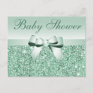 Invitation Séquins verts imprimés, Baby shower Bow & Diamond