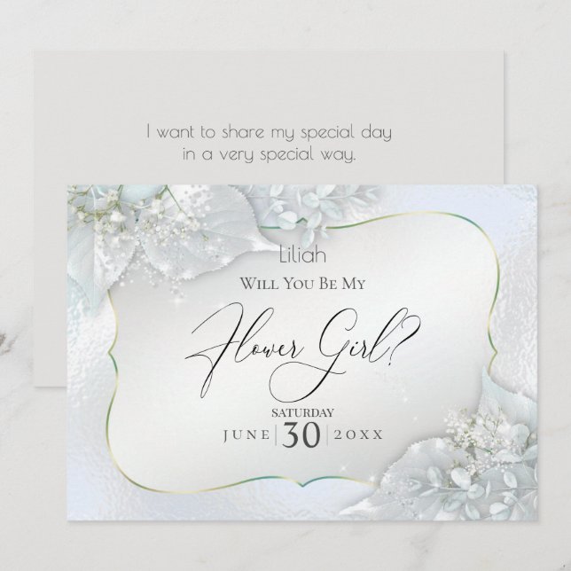 Invitation Seras-tu ma demoiselle d'honneur bleu givré scinti (Devant / Derrière)